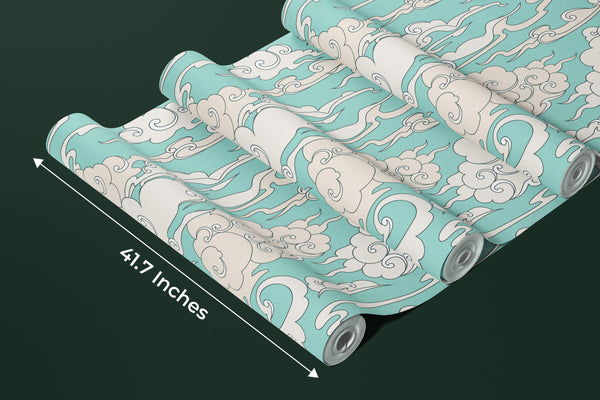 Clouds, Blue Background Wallpaper, Seamless Pattern Mural, Oversized Custom Size Wall Art, Non-Woven, Non-Adhesive, Modern Wall Paper, Removable