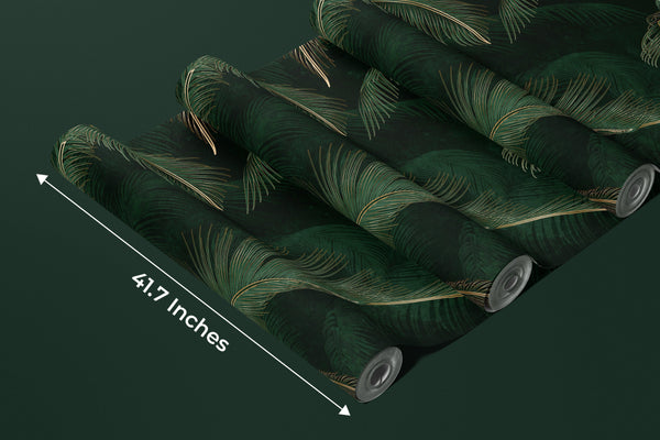 Green Exotic Palm Leaves Wallpaper, Dark Luxury Art Background Mural, Oversized Custom Size Wall Art, Non-Woven, Non-Adhesive, Modern Wall Paper, Removable