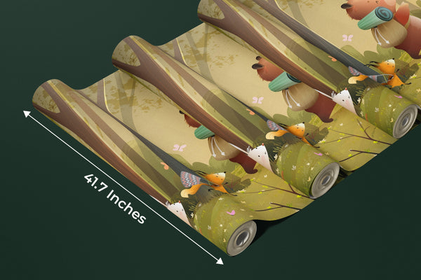 Cute Wild Forest Wallpaper, Animals Mural, Oversized Custom Size Wall Art, Non-Woven, Non-Adhesive, Modern Wall Paper, Removable