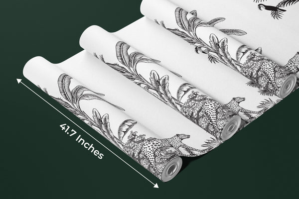 Toile Tropical Wallpaper, Vintage Mural, Oversized Custom Size Wall Art, Non-Woven, Non-Adhesive, Modern Wall Paper, Removable