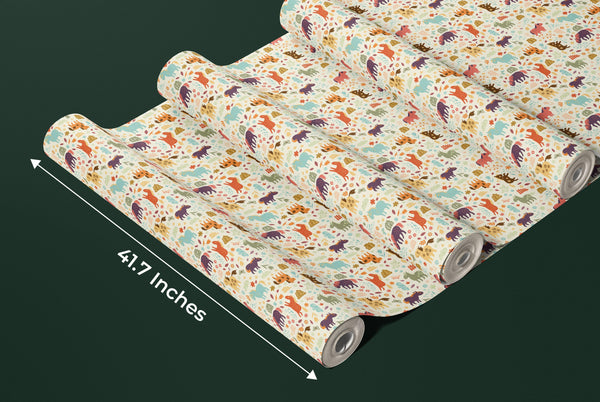 Horses, Clouds, Flowers Wallpaper, Sweet Seamless Pattern Mural, Oversized Custom Size Wall Art, Non-Woven, Non-Adhesive, Modern Wall Paper, Removable