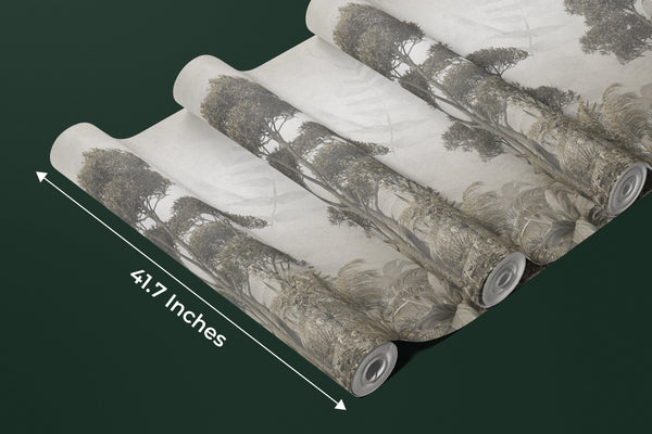 Tropical Trees Wallpaper, Foggy Forest Mural, Oversized Custom Size Wall Art, Non-Woven, Non-Adhesive, Modern Wall Paper, Removable