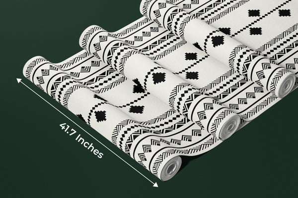 Ethnic Tribal Black and White Wallpaper, Seamless Pattern Mural, Oversized Custom Size Wall Art, Non-Woven, Non-Adhesive, Modern Wall Paper, Removable