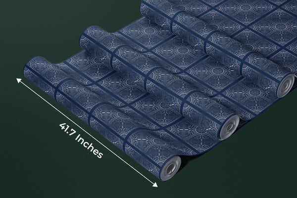 Silver Art Deco Wallpaper, Dark Blue Background Mural, Oversized Custom Size Wall Art, Non-Woven, Non-Adhesive, Modern Wall Paper, Removable