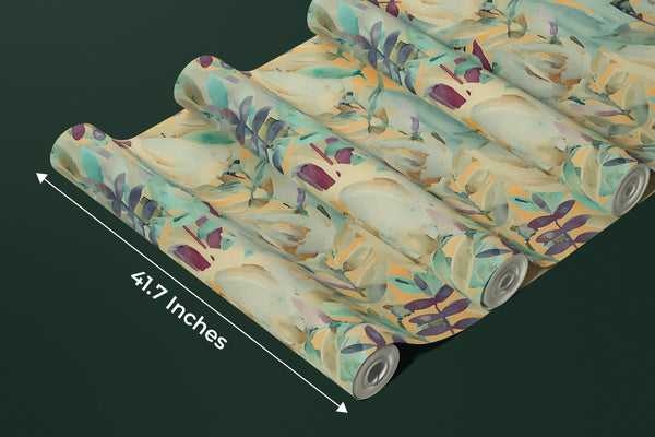 Colorful Flowers Wallpaper, Watercolor Mural, Oversized Custom Size Wall Art, Non-Woven, Non-Adhesive, Modern Wall Paper, Removable