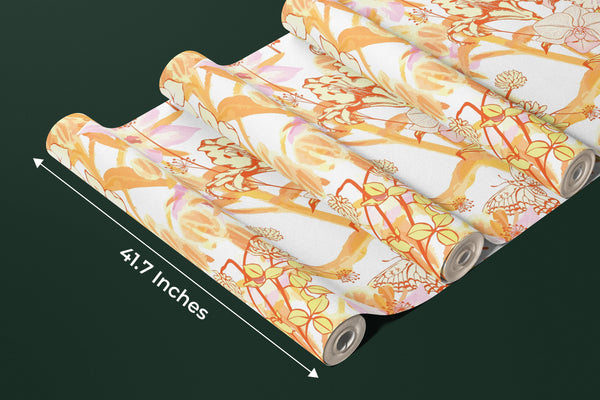 Fantastic Flowers and Butterflies Wallpaper, Seamless Pattern Mural, Oversized Custom Size Wall Art, Non-Woven, Non-Adhesive, Modern Wall Paper, Removable