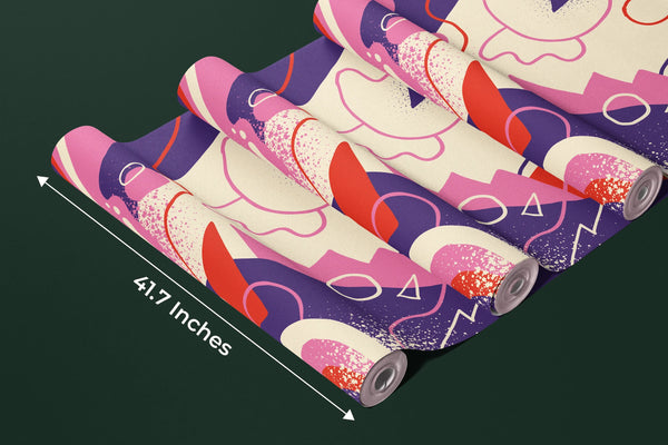 Abstract Shapes Wallpaper, Purple and Pink Mural, Oversized Custom Size Wall Art, Non-Woven, Non-Adhesive, Modern Wall Paper, Removable