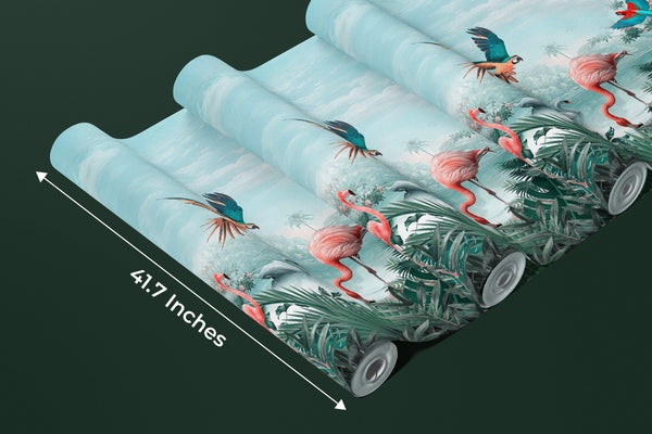 Tropical Wallpaper, Birds Mural, Oversized Custom Size Wall Art, Non-Woven, Non-Adhesive, Modern Wall Paper, Removable