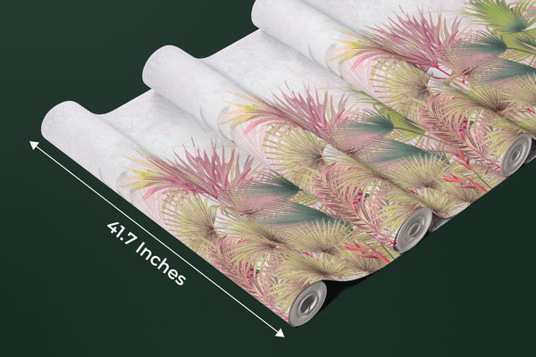 Tropical Forest, Pastel Colors Wallpaper, Leaves and Trees Mural, Oversized Custom Size Wall Art, Non-Woven, Non-Adhesive, Modern Wall Paper, Removable