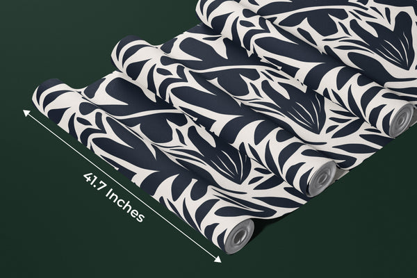 Leaf and Flower Pattern Wallpaper, Minimal Abstract Mural, Oversized Custom Size Wall Art, Non-Woven, Non-Adhesive, Modern Wall Paper, Removable