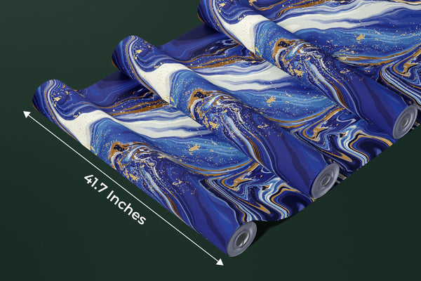 Blue Marble Wallpaper, Gold Abstract Mural, Oversized Custom Size Wall Art, Non-Woven, Non-Adhesive, Modern Wall Paper, Removable