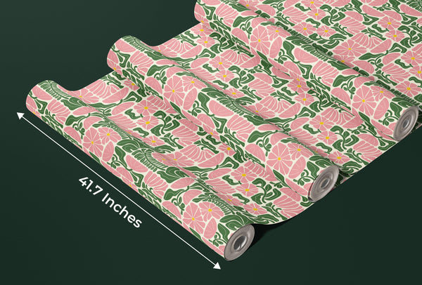 Abstract Geometric Floral Wallpaper, Seamless Pattern Mural, Oversized Custom Size Wall Art, Non-Woven, Non-Adhesive, Modern Wall Paper, Removable