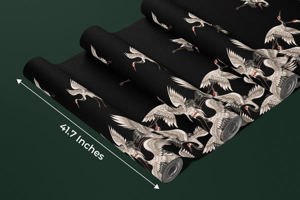 Japanese White Cranes Wallpaper, Seamless Pattern Mural, Oversized Custom Size Wall Art, Non-Woven, Non-Adhesive, Modern Wall Paper, Removable