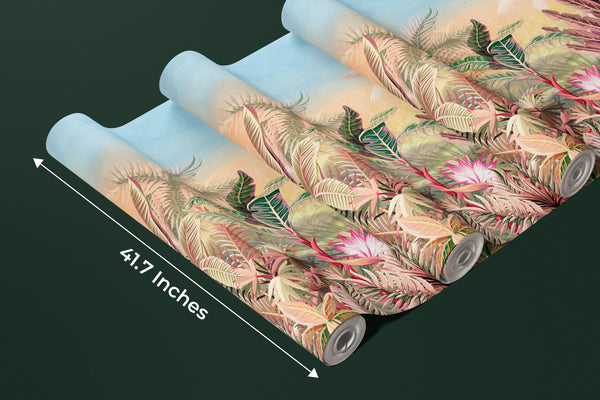 Tropical Forest Wallpaper, Leaves and Trees Mural, Oversized Custom Size Wall Art, Non-Woven, Non-Adhesive, Modern Wall Paper, Removable