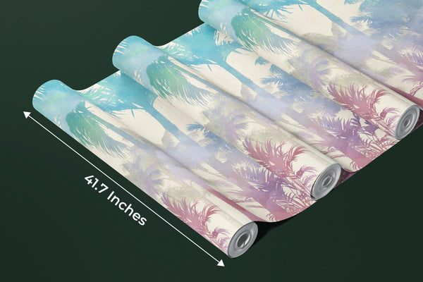 Tropical Palm Trees Wallpaper, Colorful Mural, Oversized Custom Size Wall Art, Non-Woven, Non-Adhesive, Modern Wall Paper, Removable