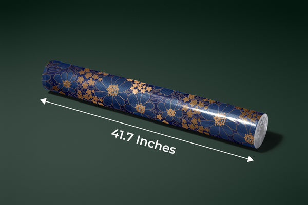 Blue and Gold Floral Wallpaper, Seamless Pattern Mural, Oversized Custom Size Wall Art, Non-Woven, Non-Adhesive, Modern Wall Paper, Removable