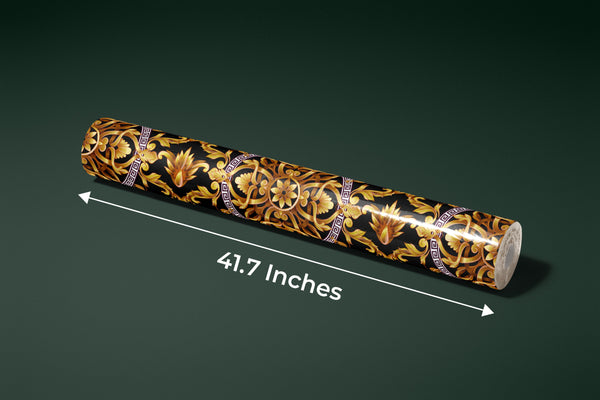 Border with Golden Baroque Wallpaper, Black Background Mural, Oversized Custom Size Wall Art, Non-Woven, Non-Adhesive, Modern Wall Paper, Removable