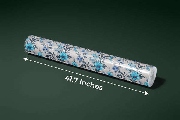 Blue Floral Wallpaper, Seamless Pattern Mural, Oversized Custom Size Wall Art, Non-Woven, Non-Adhesive, Modern Wall Paper, Removable