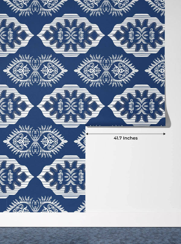 Floral Ikat Wallpaper, Seamless Pattern Mural, Oversized Custom Size Wall Art, Non-Woven, Non-Adhesive, Modern Wall Paper, Removable