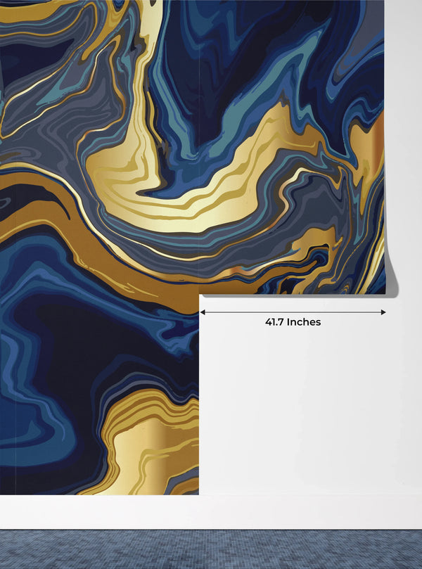 Luxury Blue Marble Wallpaper, Gold Abstract Mural, Oversized Custom Size Wall Art, Non-Woven, Non-Adhesive, Modern Wall Paper, Removable