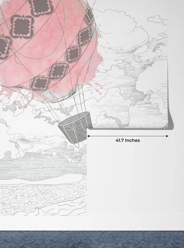 Colorful Air Balloons Wallpaper, White Background Mural, Oversized Custom Size Wall Art, Non-Woven, Non-Adhesive, Modern Wall Paper, Removable