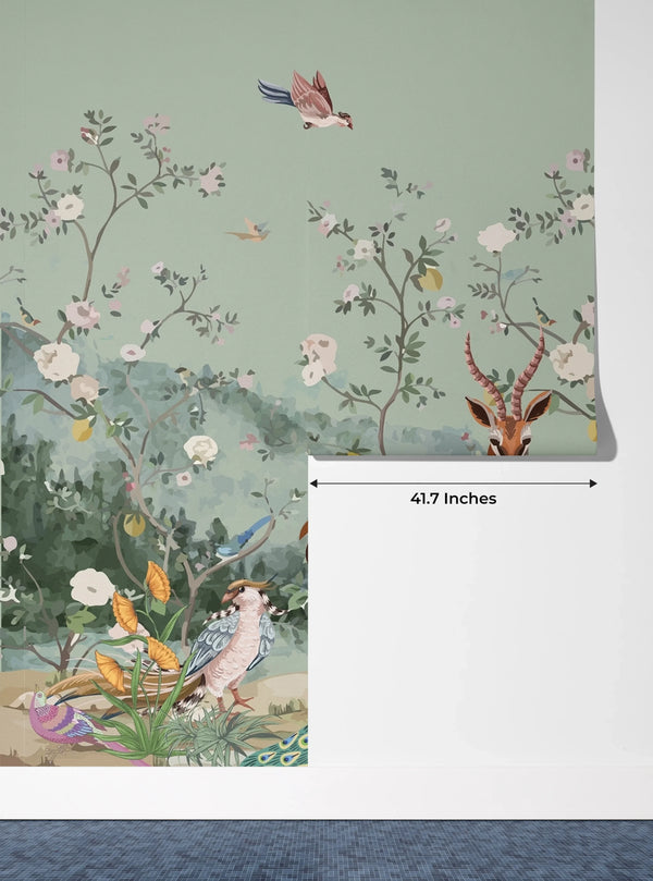 Chinoiserie, Birds Wallpaper, Seamless Pattern Mural, Oversized Custom Size Wall Art, Non-Woven, Non-Adhesive, Modern Wall Paper, Removable