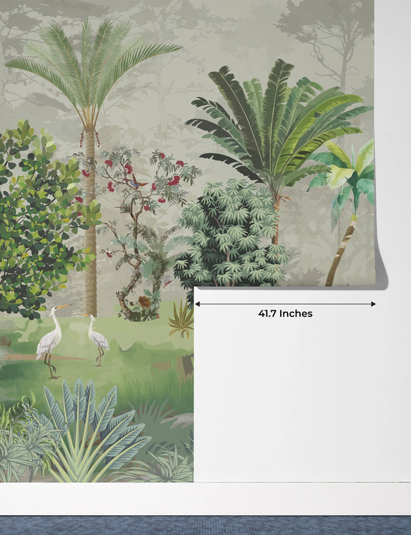 Palm Trees Tropical Wallpaper, Mughal Garden Wall Mural, Oversized Custom Size Wall Art, Non-Woven, Non-Adhesive, Modern Wall Paper, Removable