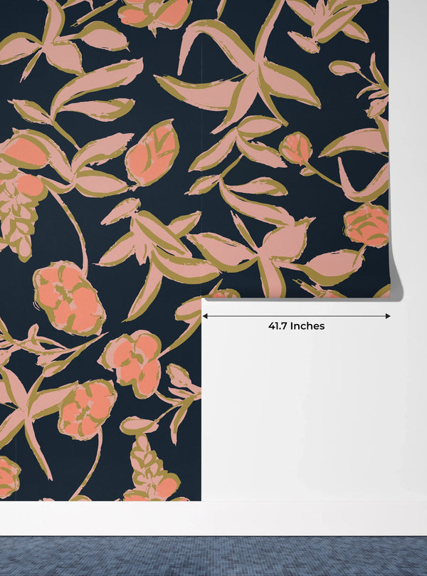 Colorful Floral Wallpaper, Seamless Pattern Mural, Oversized Custom Size Wall Art, Non-Woven, Non-Adhesive, Modern Wall Paper, Removable