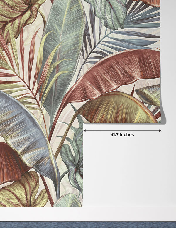 Brown and Green Leaves Wallpaper, Natural Wall Mural, Oversized Custom Size Wall Art, Non-Woven, Non-Adhesive, Modern Wall Paper, Removable