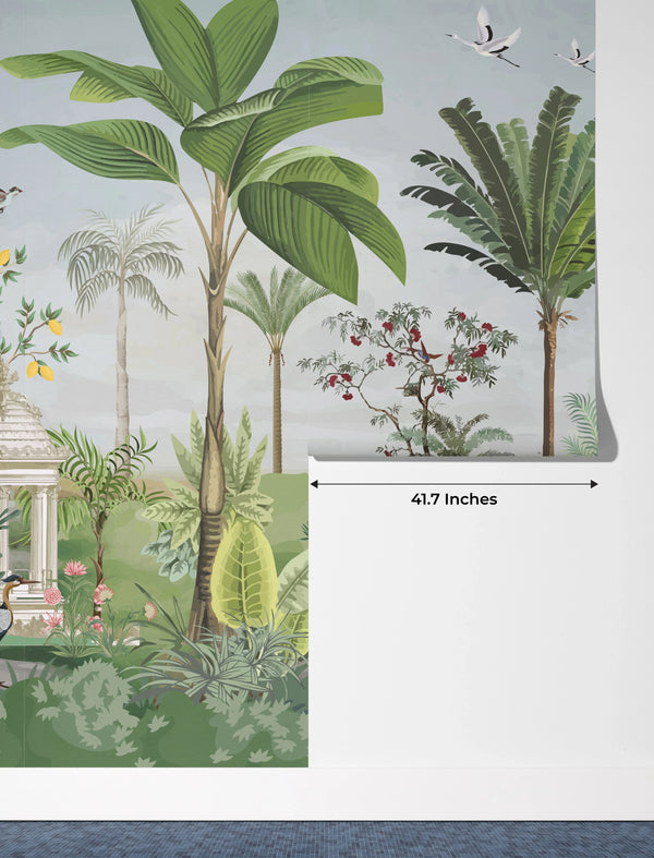 Mughal Garden-Dome Wallpaper, Birds Wall Mural, Oversized Custom Size Wall Art, Non-Woven, Non-Adhesive, Modern Wall Paper, Removable