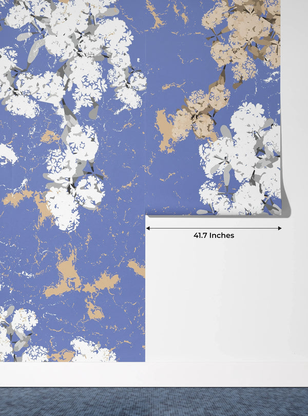Abstract Floral, Blue Background Wallpaper, Seamless Pattern Mural, Oversized Custom Size Wall Art, Non-Woven, Non-Adhesive, Modern Wall Paper, Removable