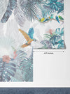 Tropic Jungle Scene Wallpaper, Parrots Mural, Oversized Custom Size Wall Art, Non-Woven, Non-Adhesive, Modern Wall Paper, Removable