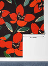 Red Floral, Kittens Wallpaper, Seamless Pattern Mural, Oversized Custom Size Wall Art, Non-Woven, Non-Adhesive, Modern Wall Paper, Removable