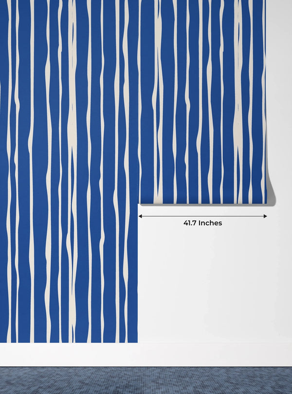 Blue and White Stripes Wallpaper, Seamless Pattern Mural, Oversized Custom Size Wall Art, Non-Woven, Non-Adhesive, Modern Wall Paper, Removable
