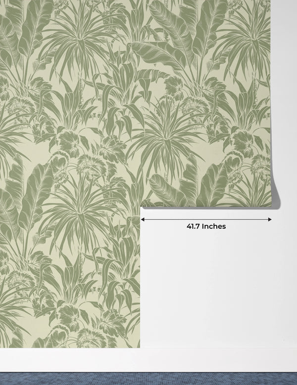 Botanic Plants Wallpaper, Green Mural, Oversized Custom Size Wall Art, Non-Woven, Non-Adhesive, Modern Wall Paper, Removable