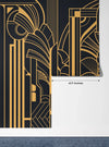 Art Deco Wallpaper, Geometric Gold Mural, Oversized Custom Size Wall Art, Non-Woven, Non-Adhesive, Modern Wall Paper, Removable