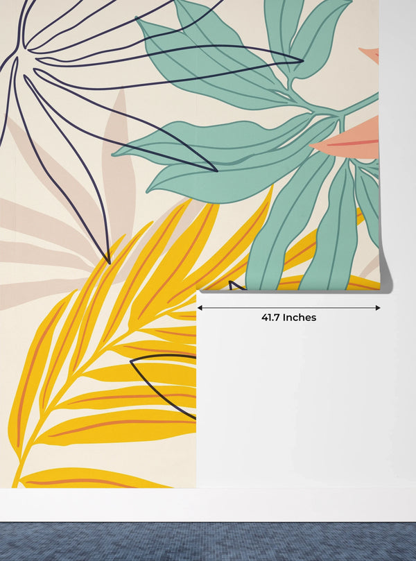 Abstract Art Wallpaper, Botanical Mural, Oversized Custom Size Wall Art, Non-Woven, Non-Adhesive, Modern Wall Paper, Removable