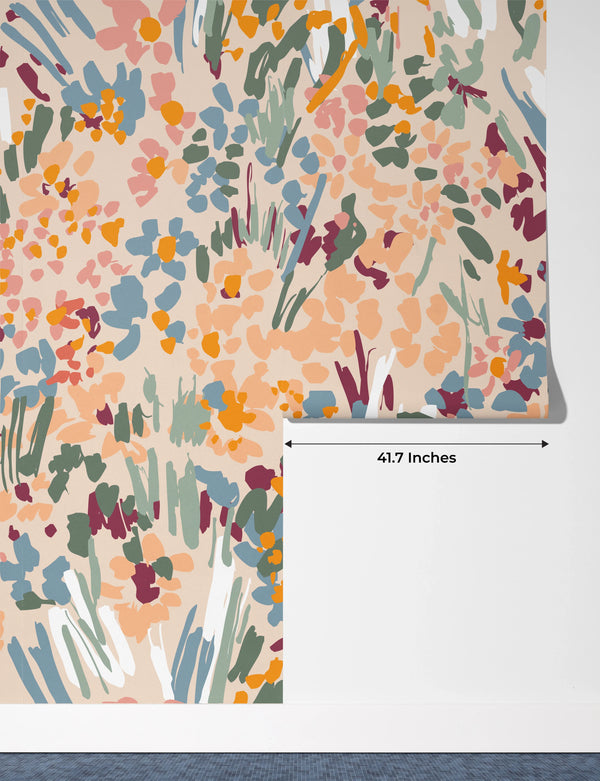 Floral Liberty Pattern Wallpaper, Plants Background Mural, Oversized Custom Size Wall Art, Non-Woven, Non-Adhesive, Modern Wall Paper, Removable