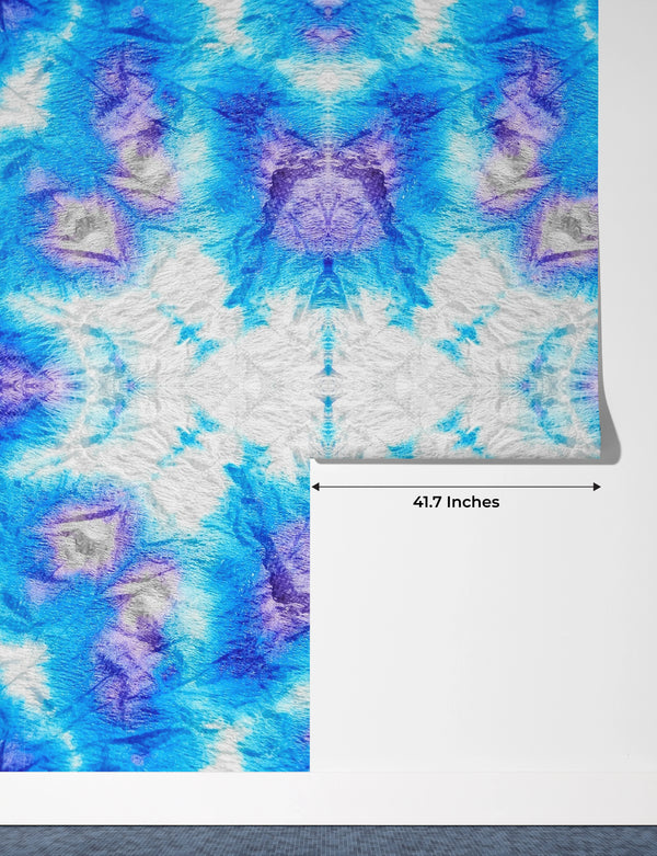 Blue Tie Dye Wallpaper, Geometric Shibori Mural, Oversized Custom Size Wall Art, Non-Woven, Non-Adhesive, Modern Wall Paper, Removable