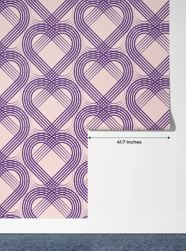 Purple Heart Wallpaper, Seamless Pattern Mural, Oversized Custom Size Wall Art, Non-Woven, Non-Adhesive, Modern Wall Paper, Removable