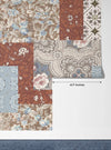 Floral Wallpaper, Brown and Blue Patchwork Mural, Oversized Custom Size Wall Art, Non-Woven, Non-Adhesive, Modern Wall Paper, Removable