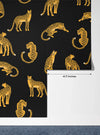 Leopards, Black Background Wallpaper, Seamless Pattern Mural, Oversized Custom Size Wall Art, Non-Woven, Non-Adhesive, Modern Wall Paper, Removable