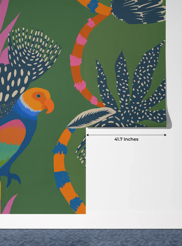 Exotic Abstract Wallpaper, Parrots Mural, Oversized Custom Size Wall Art, Non-Woven, Non-Adhesive, Modern Wall Paper, Removable