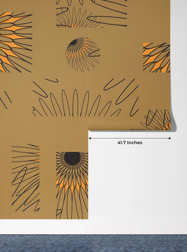 Abstract Sunflower Elements Wallpaper, Seamless Pattern Mural, Oversized Custom Size Wall Art, Non-Woven, Non-Adhesive, Modern Wall Paper, Removable