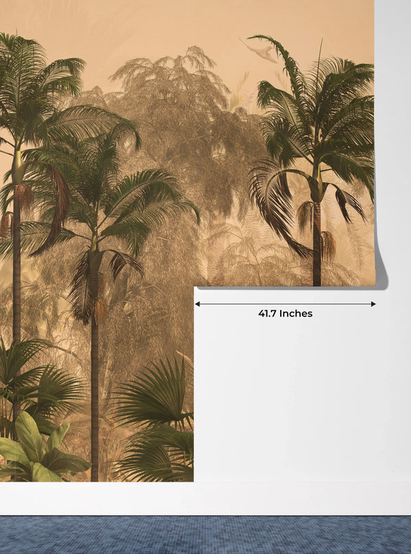 Tropical Palm Trees Wallpaper, Foggy Forest Mural, Oversized Custom Size Wall Art, Non-Woven, Non-Adhesive, Modern Wall Paper, Removable
