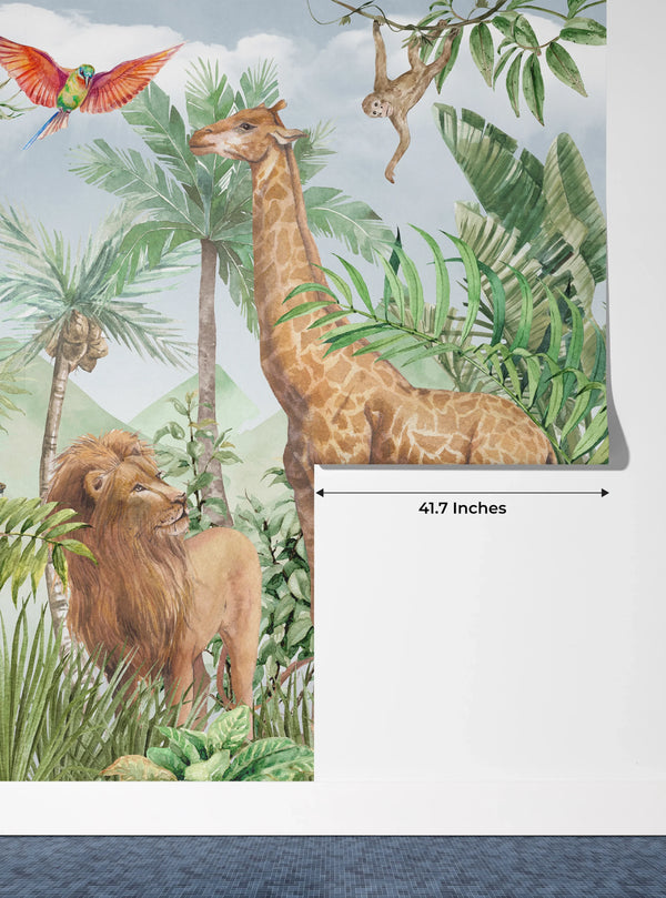 African Animals Wallpaper, Watercolor Wildlife Mural, Oversized Custom Size Wall Art, Non-Woven, Non-Adhesive, Modern Wall Paper, Removable