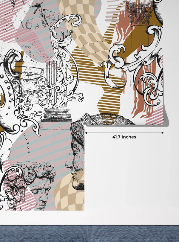 Abstract Sculpture Wallpaper, Seamless Pattern Mural, Oversized Custom Size Wall Art, Non-Woven, Non-Adhesive, Modern Wall Paper, Removable