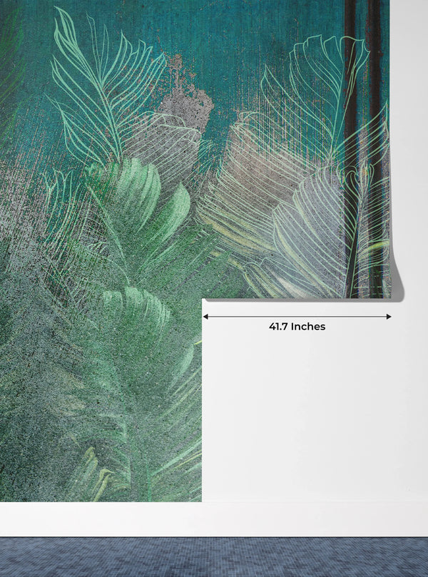 Tropical Leaves Wallpaper, Floral Background Mural, Oversized Custom Size Wall Art, Non-Woven, Non-Adhesive, Modern Wall Paper, Removable