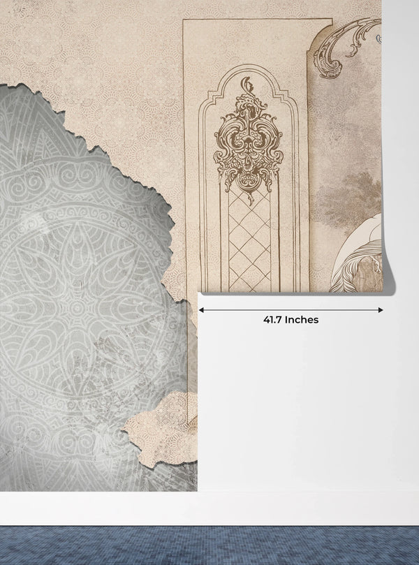 Baroque With Birds Wallpaper, Classic Style Mural, Oversized Custom Size Wall Art, Non-Woven, Non-Adhesive, Modern Wall Paper, Removable