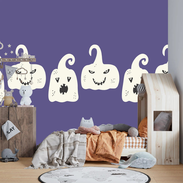 Ghosts, Purple Background Wallpaper, Seamless Pattern Mural, Oversized Custom Size Wall Art, Non - Woven, Non - Adhesive, Modern Wall Paper, Removable - Adawall Wallpaper - Registered Trade Accounts Only, Wallpaper Wholesale Account - W78054 - Adawall Wholesale - Wallpaper Wholesaler